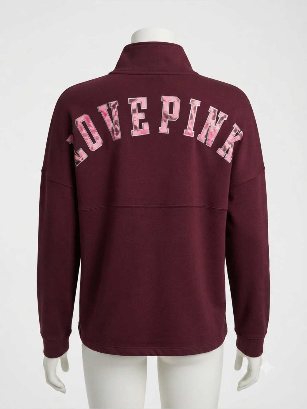 Victorias Secret PINK Burgundy Oversized Zip Up Sweatshirt M LOVE PINK Camo Back